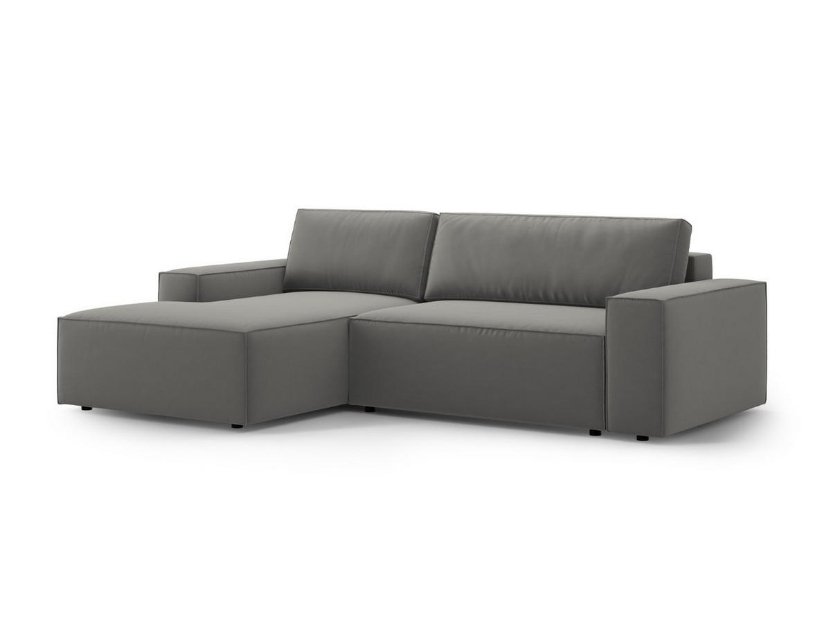 ECKSOFA ausklappbar links mit Container Jodie aus Samt hellgrau 3 Sitzplätze - Hellgrau, Textil (246/151cm) - Micadoni