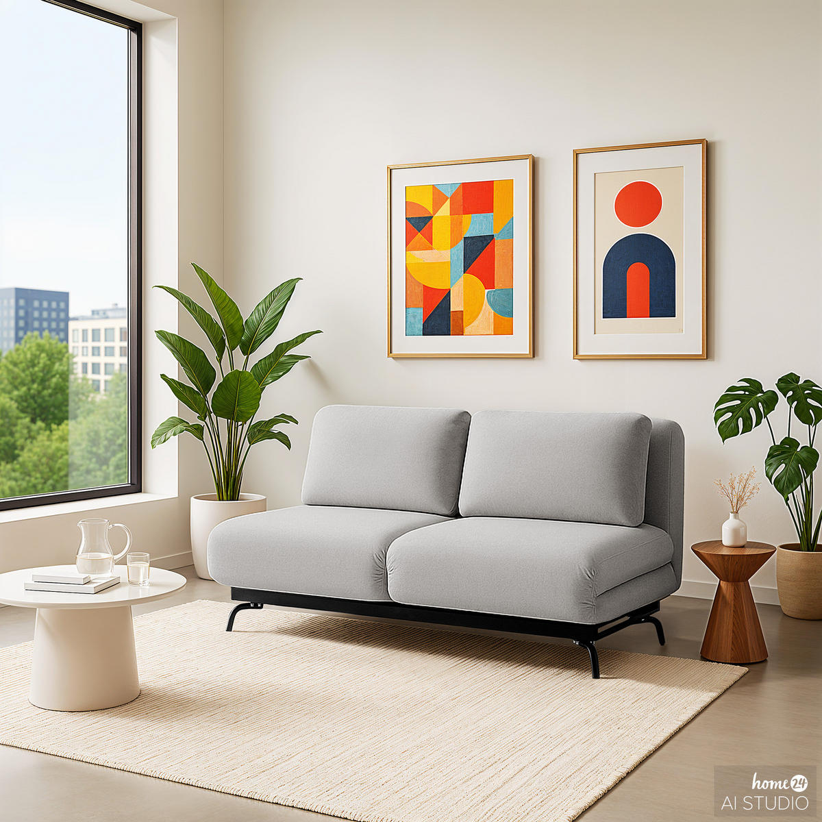 SCHLAFSOFA mit Relaxfunktion - Webstoff - Hellgrau/Schwarz, Textil/Metall (184/78/85cm) - home24