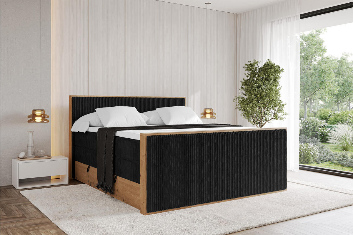BOXSPRINGBETT LOLLI9 -Z-KING 120x200 - H3/H4 Schwarz - Schwarz, Holzwerkstoff (120/200cm) - ALTDECOR
