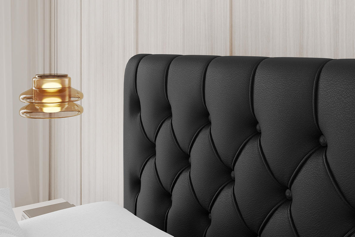 POLSTERBETT mit Bettkasten, Fußteil und Lattenrost, Boxbett ohne Matratze - RENO-Z 120x200 Schwarz Kunstleder - Schwarz Hochglanz, Holzwerkstoff/Textil (120/200cm) - ALTDECOR