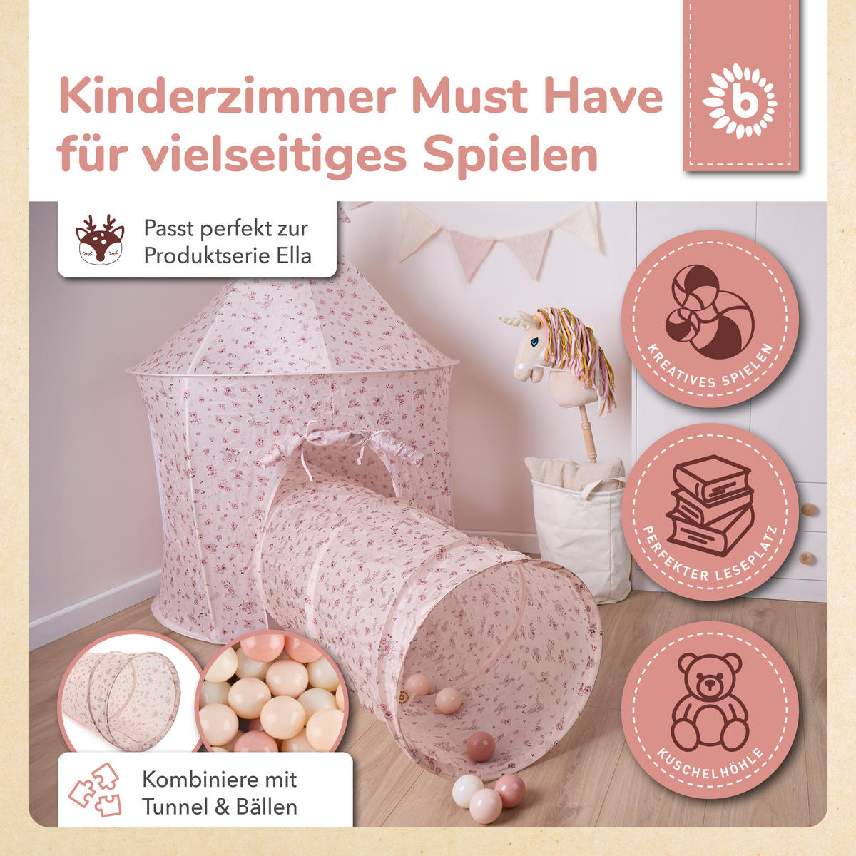 POP-UP Spielzelt Dreamy Flowers - Multicolor, Textil (100/100cm) - Bieco Spielwaren