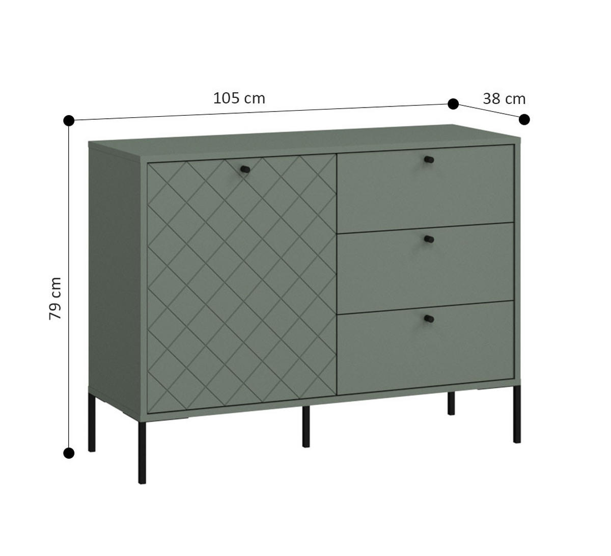 SIDEBOARD Vitoria grün / schwarz 105 / 38 / 79cm - Schwarz/Grün, Holz/Holzwerkstoff (105/79/38cm) - Feldmann-Wohnen