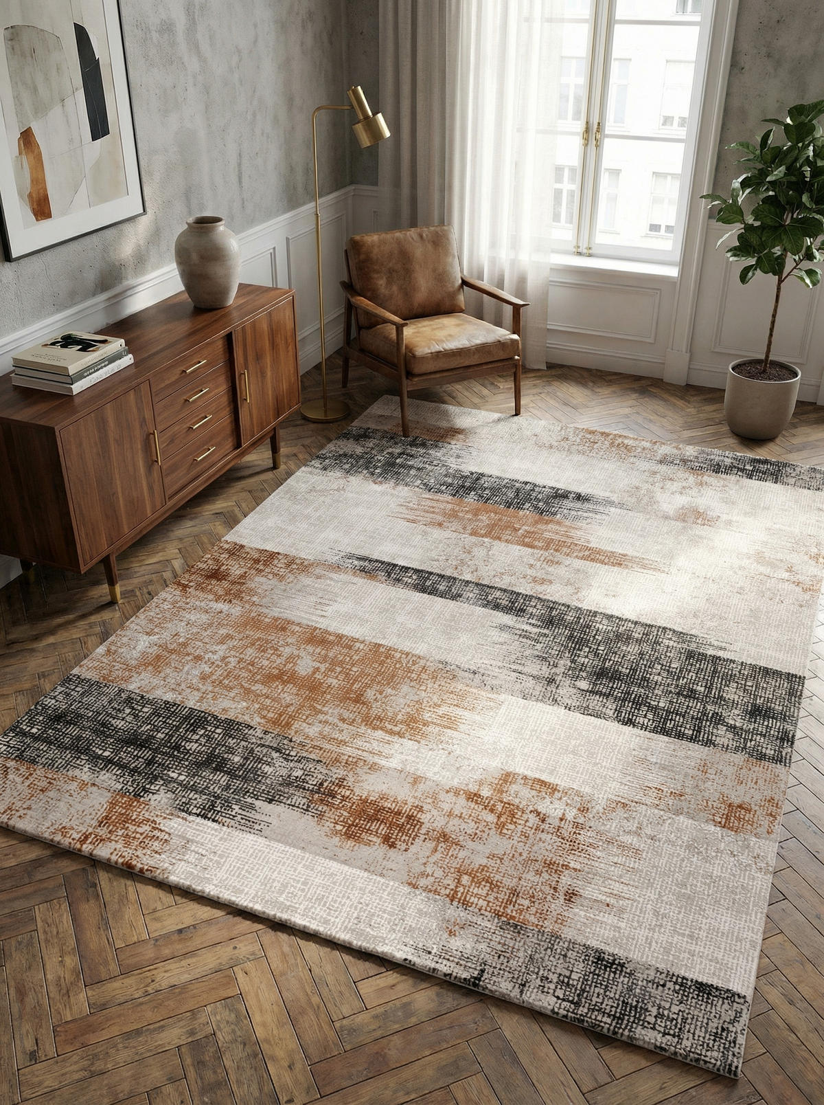 TEPPICH Velours geometrisch abstrakt pflegeleicht rutschfest TIBER-Orte, Terrakotta 120x170 cm - Orange, Textil (120/170cm) - KADIMA DESIGN