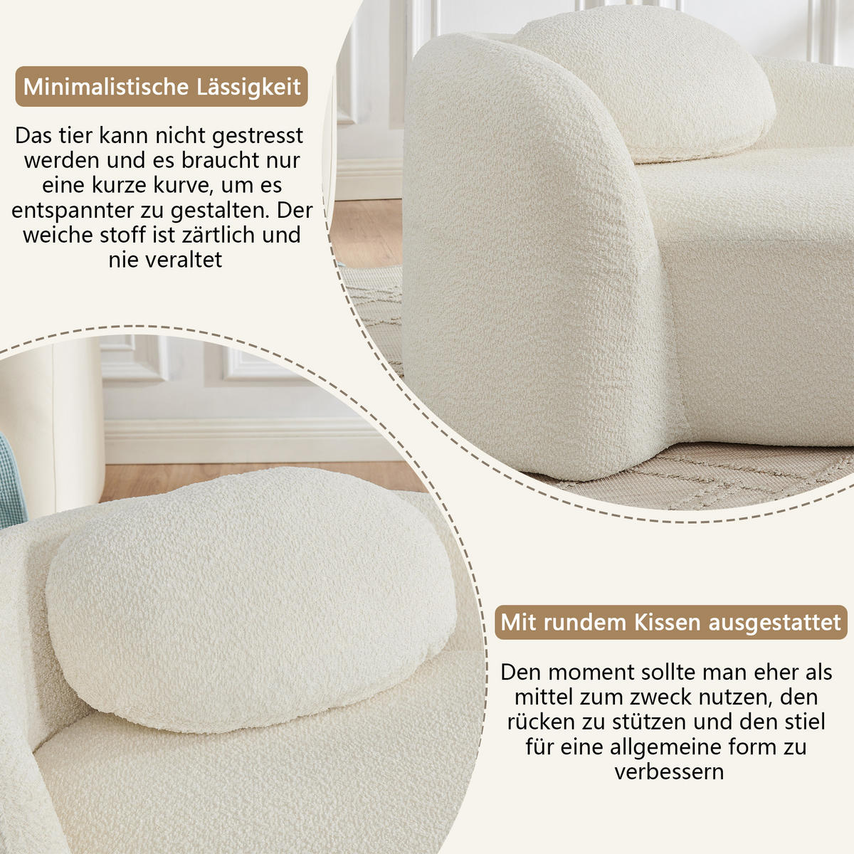 ECKSOFA 170/96/62 cm Beige Teddy mit Kissen - Beige, Textil (170/96cm) - Oxeza