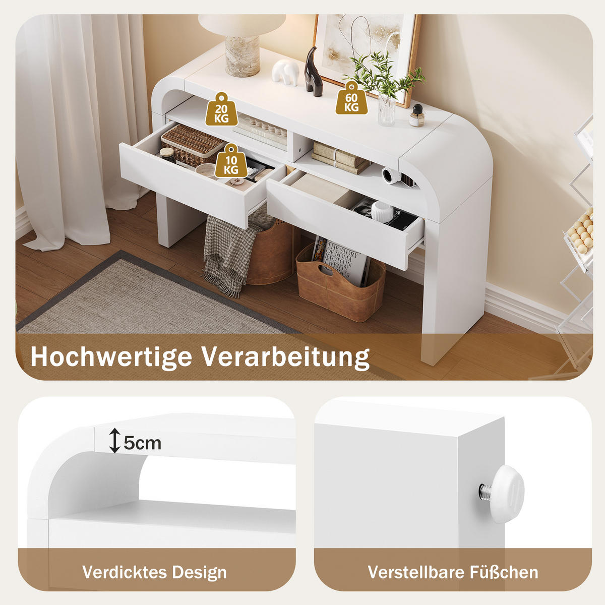KONSOLENTISCH Weiß 120/35,5/76,5 cm - Weiß, Holzwerkstoff (35.5/120/76.5cm) - PANGIVO