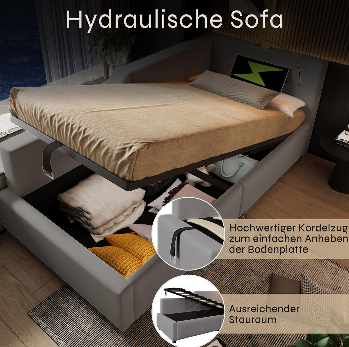POLSTERBETT 90/200 cm grau aus Samt mit Bettkasten - Grau, Textil (90/200cm) - OKMYHOME
