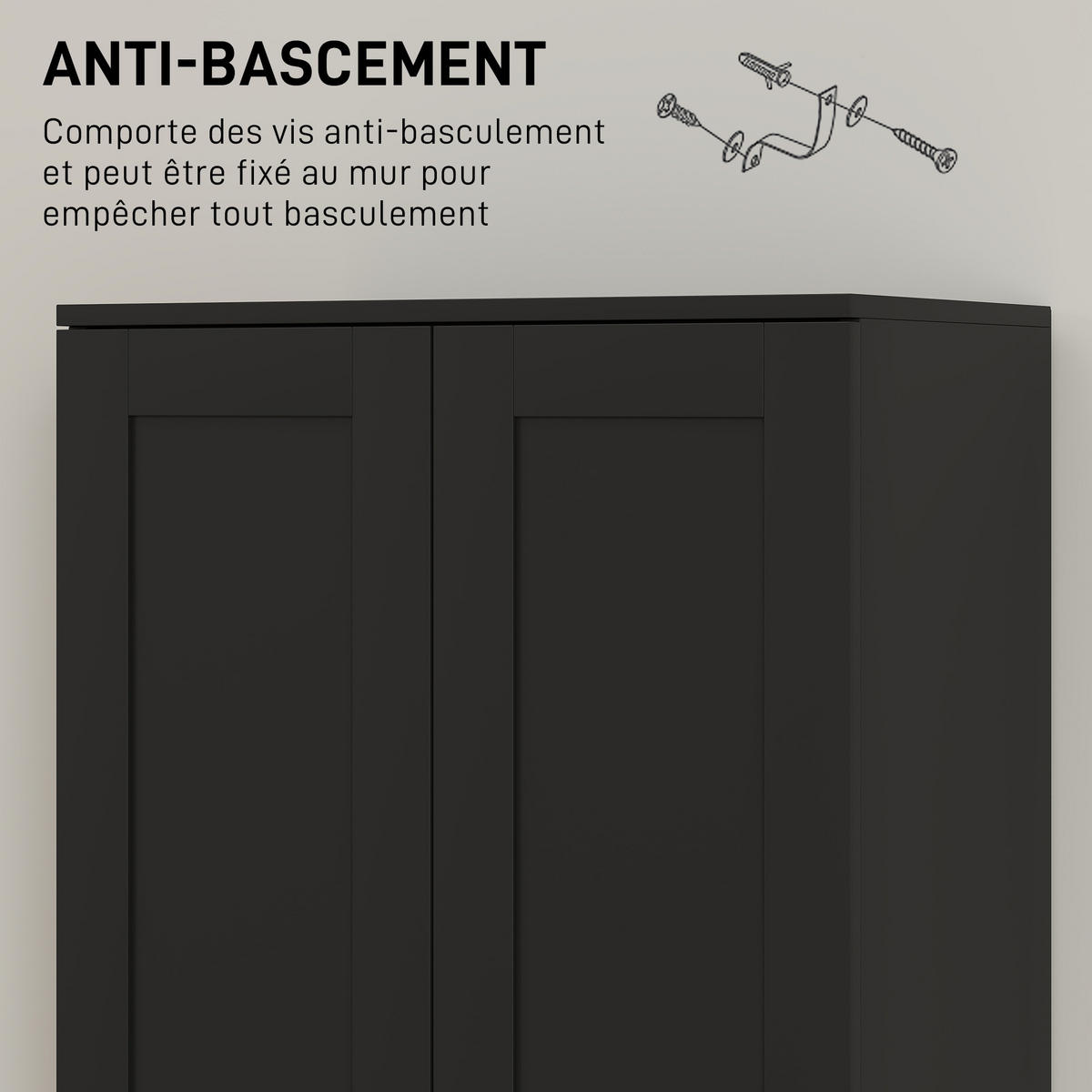 HIGHBOARD DE-11325 2 Türen & 5 Böden (3 verstellbar) Schwarz - Schwarz, Holzwerkstoff (36.5/175/60cm) - ComfortXL