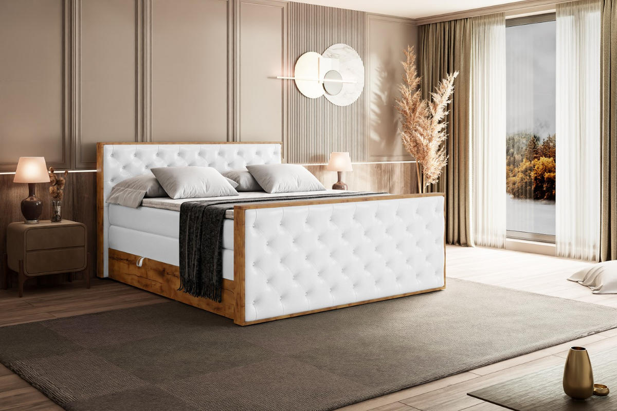 BOXSPRINGBETT mit Matratze H3|H4 und Lattenrost - LOLLI3-Z KING-120x200 - Weiß Kunstleder - Weiß, Holzwerkstoff (120/200cm) - ALTDECOR