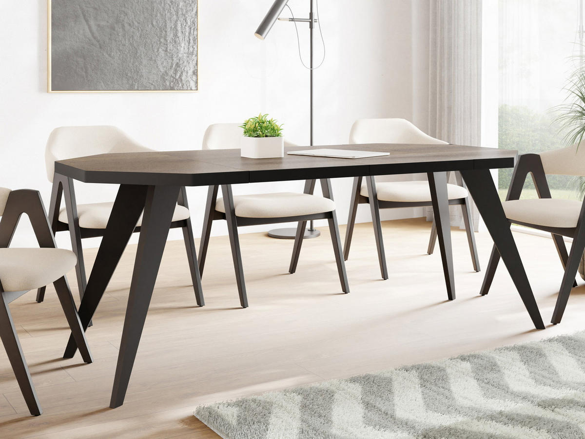 ESSTISCH Diamond Black achteckiger ausziehbarer, Arvadonna Chestnut 100-200/100/76 cm - Kastanienfarben/Schwarz, Holz/Holzwerkstoff (100/200/77cm) - WFL GROUP