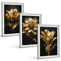 BILDER SET 3er Set - 40x60 cm Silberner Rahmen - Gelbe Blüten auf dunklem Hintergrund - Silberfarben, Kunststoff (40/60cm) - TULUP