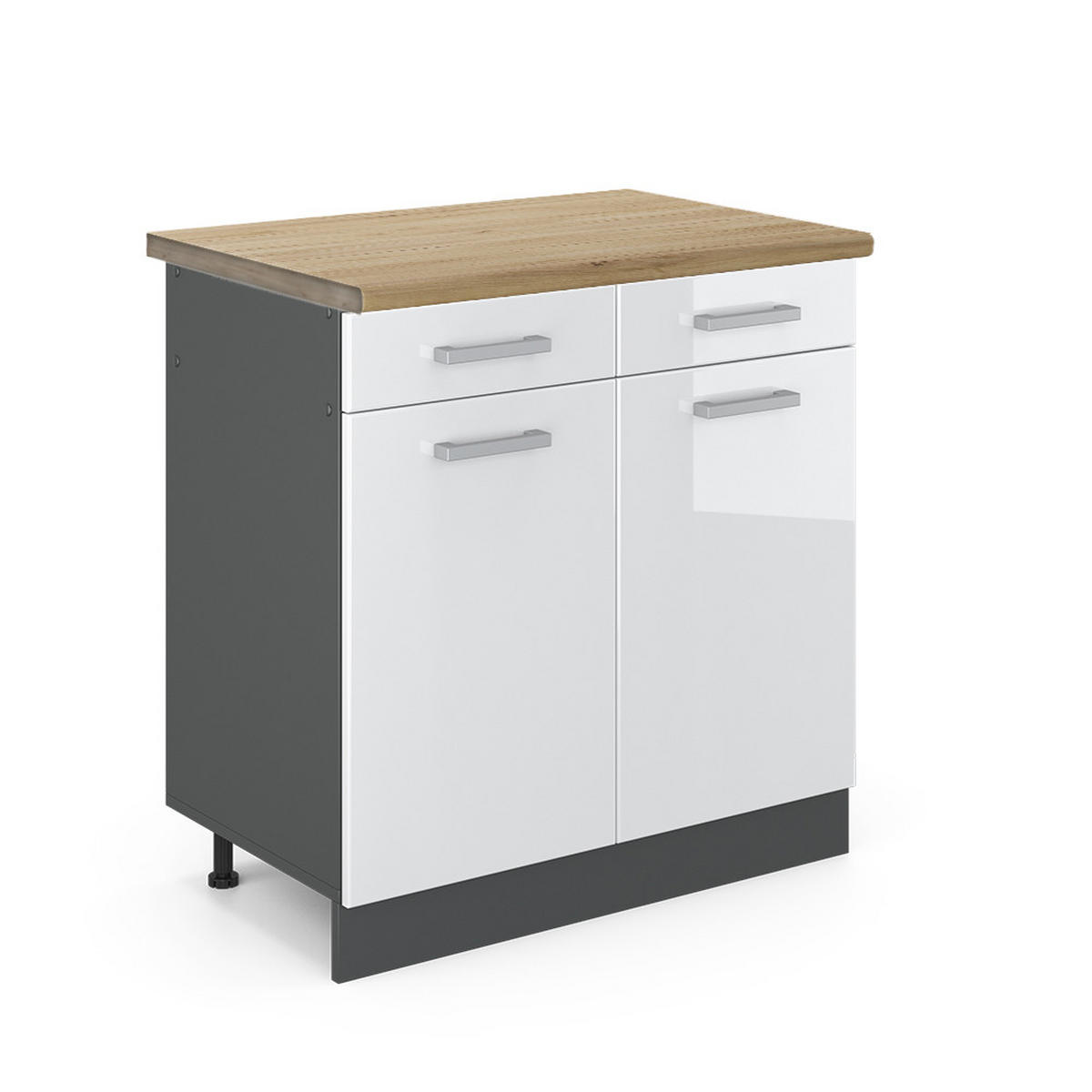 KÜCHENUNTERSCHRANK R-Line Weiß Hochglanz 80 cm, AP Eiche - Weiß Hochglanz/Anthrazit, Holzwerkstoff (80/81.6/60cm) - Vicco