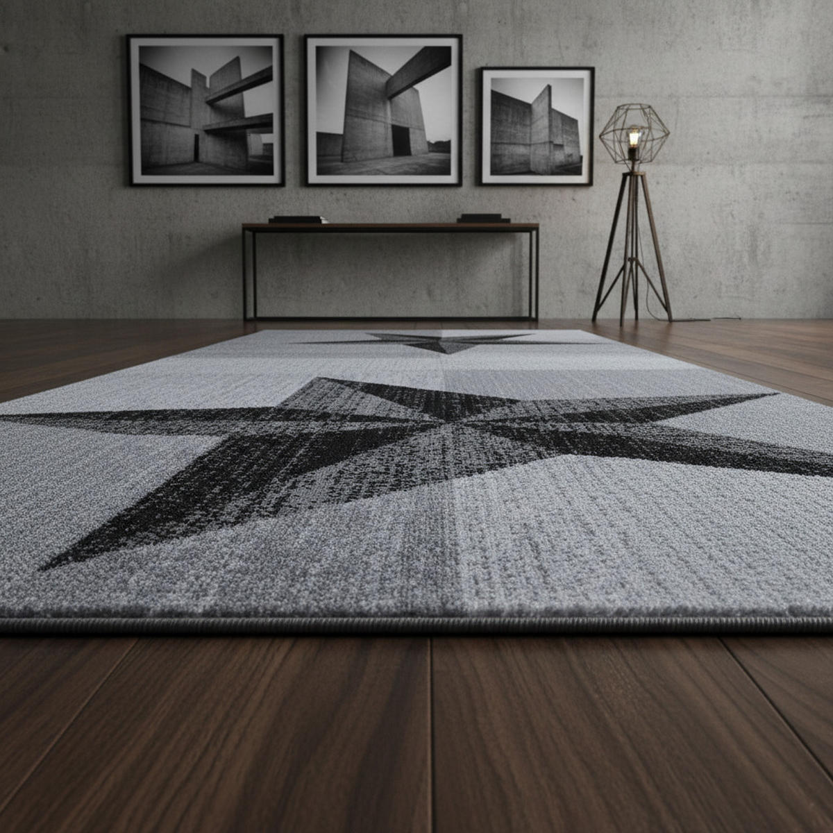 TEPPICH Kurzflor Sterne-Muster Polypropylen Wohnzimmer Grau Läufer 80x300 - Grau, Textil (80/300cm) - KADIMA DESIGN