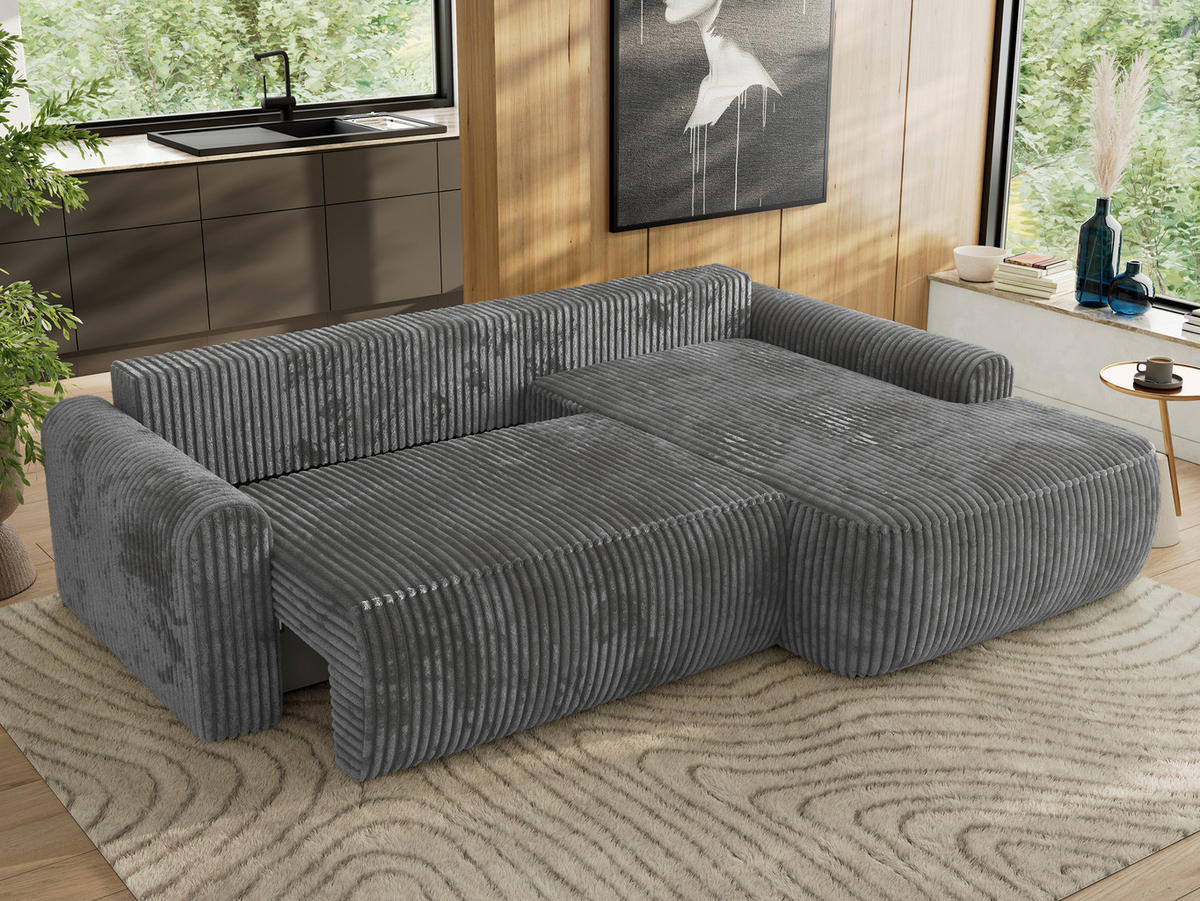 ECKSCHLAFSOFA CUBO L Dunkelgrau Cord - rechts - Dunkelgrau/Schwarz, Kunststoff/Textil (187/273cm) - MKS