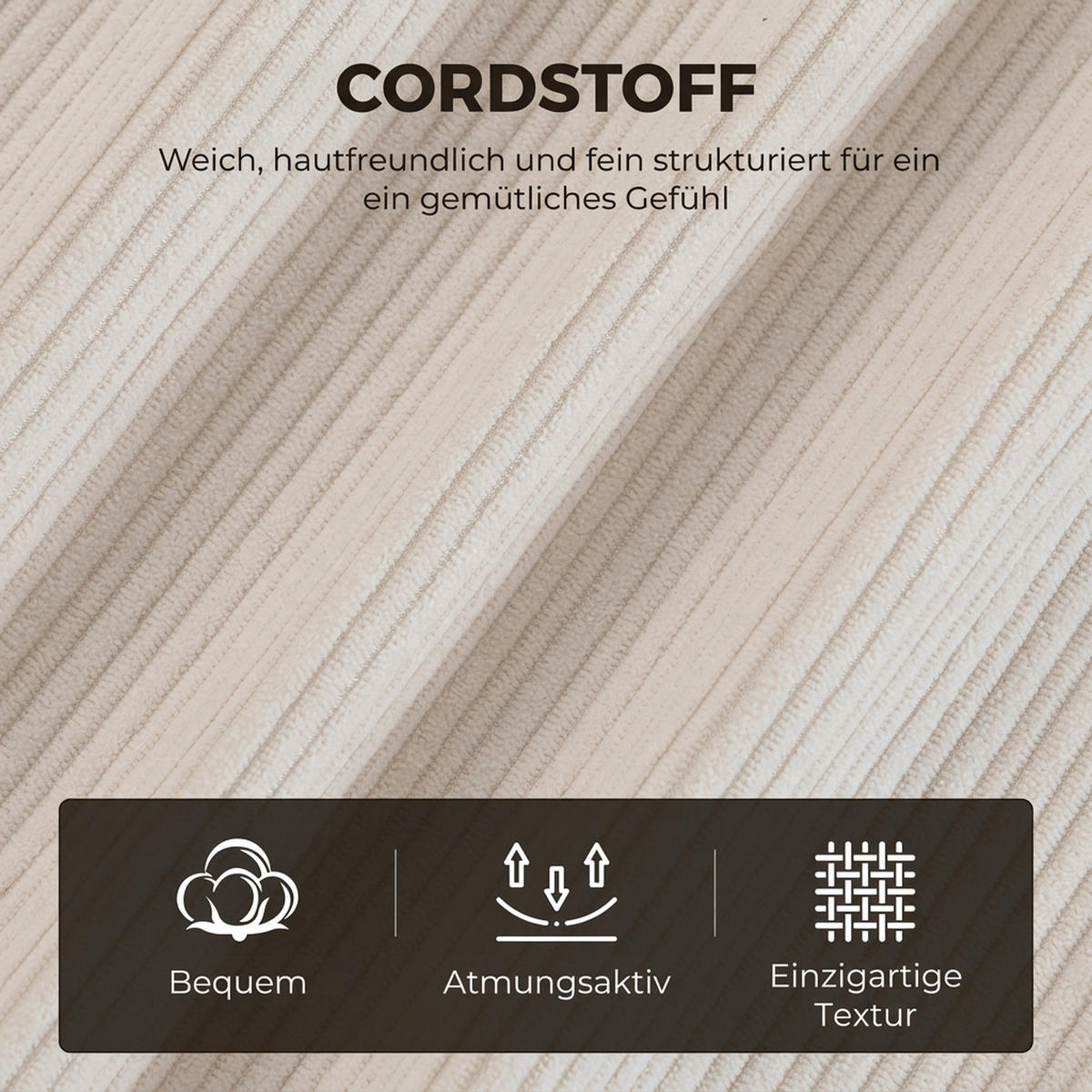 SESSEL Cord Sperrholz Beige - Beige/Schwarz, Holz/Textil (71/105/74cm) - HOMCOM