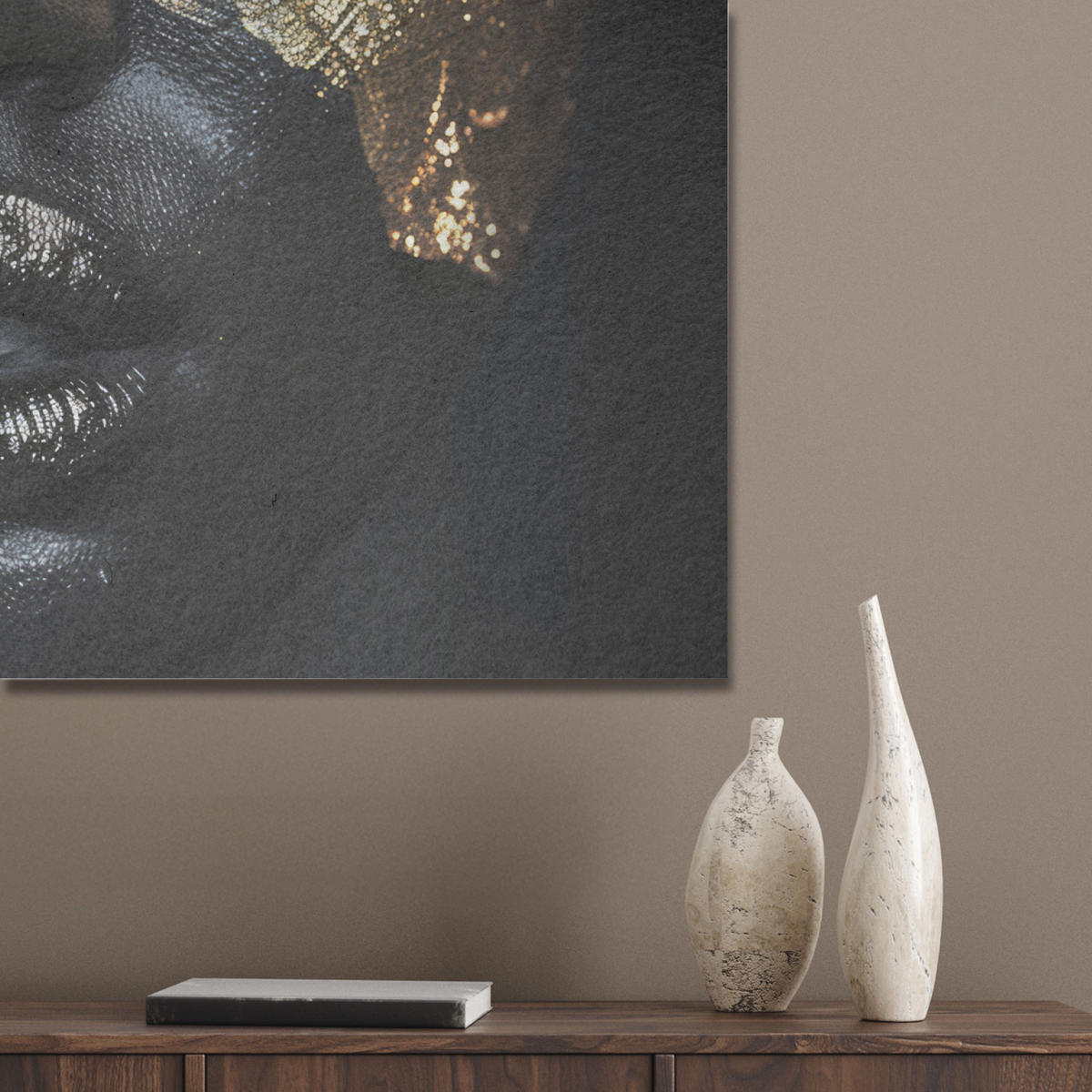 AKUSTIKPANEEL Frau - Gold - Porträt - Schwarz-Weiß - Luxus 80x60 cm - Hellblau, Textil (80/0.9/60cm) - MuchoWow