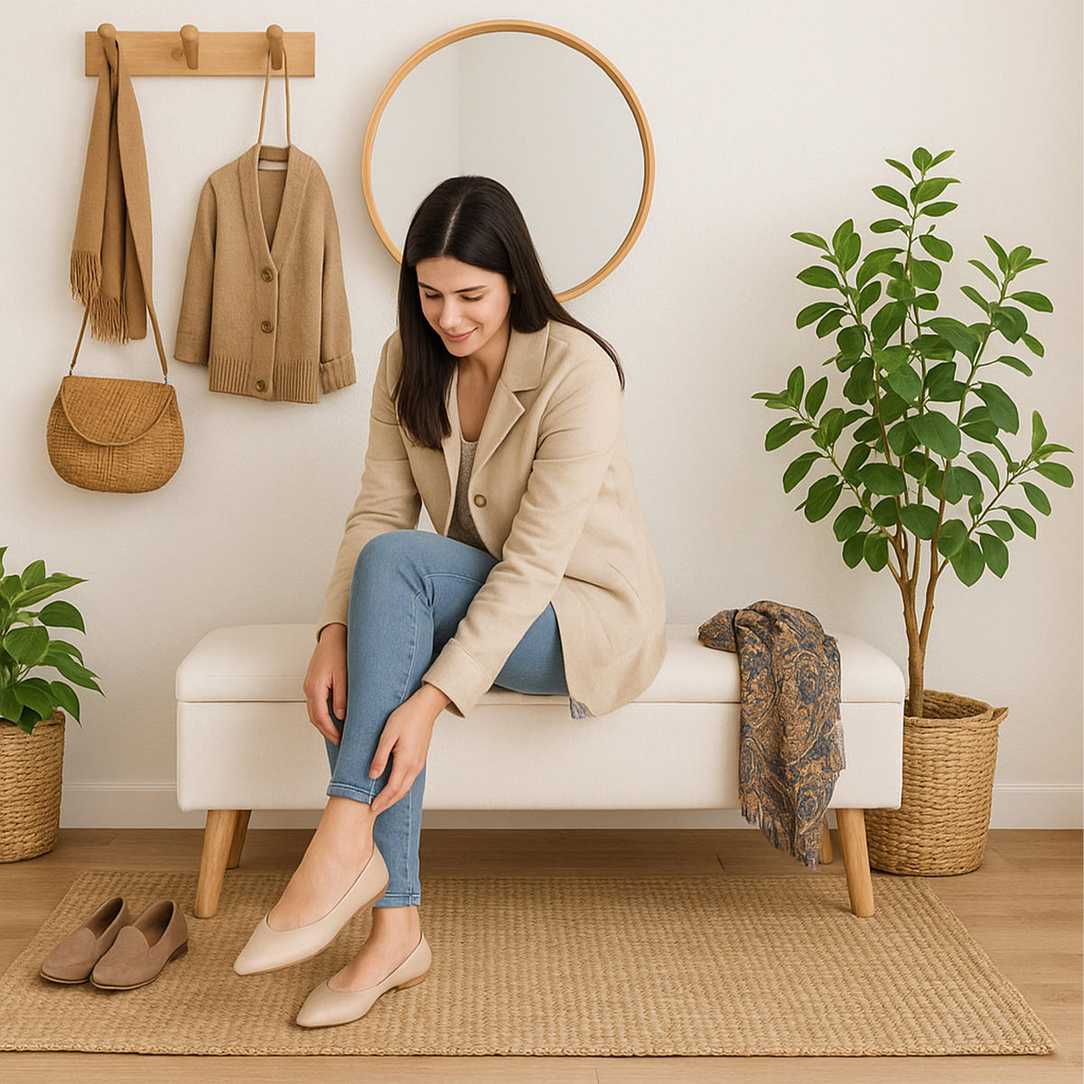 SITZBANK - Weiß/Naturfarben, Holz/Holzwerkstoff (110/40/40cm) - Relaxdays