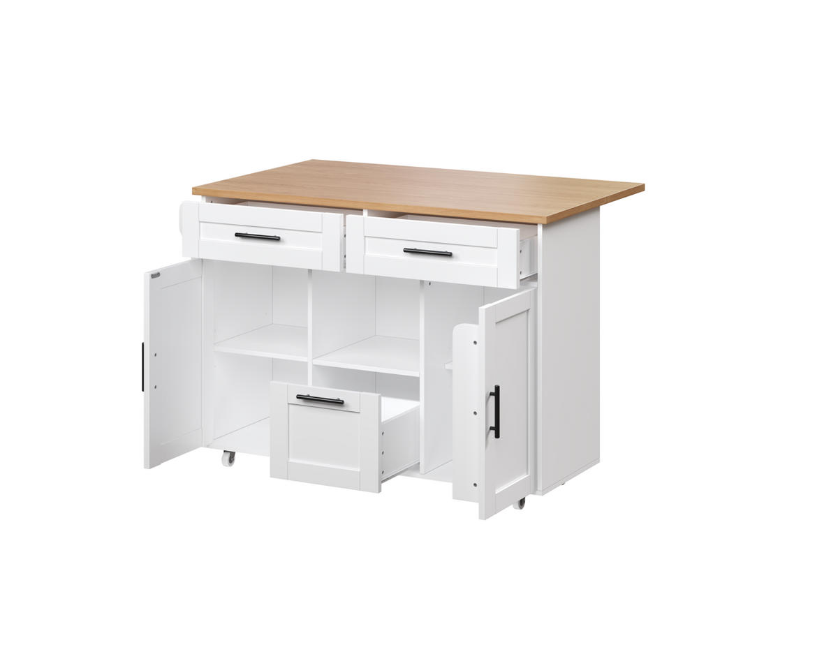 KÜCHENINSEL 120/71/90 cm Weiß aus Holzwerkstoff mit Rollen - Weiß, Holzwerkstoff (120/90/71cm) - OKWISH