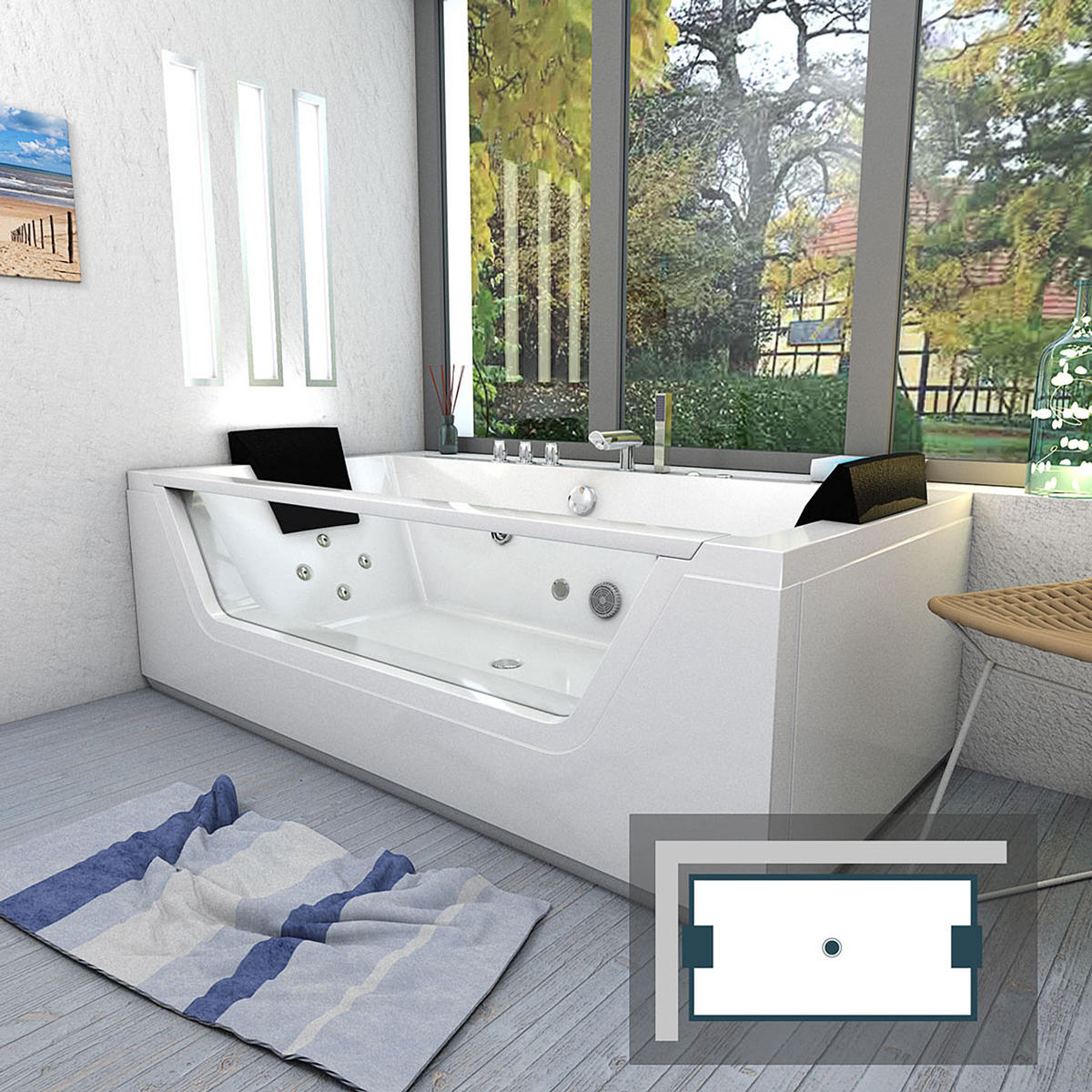 WHIRLPOOL Pool Badewanne Wanne W83-TH-A - Weiß, Glas/Kunststoff (90/55/180cm) - AcquaVapore by Sandra Jentho