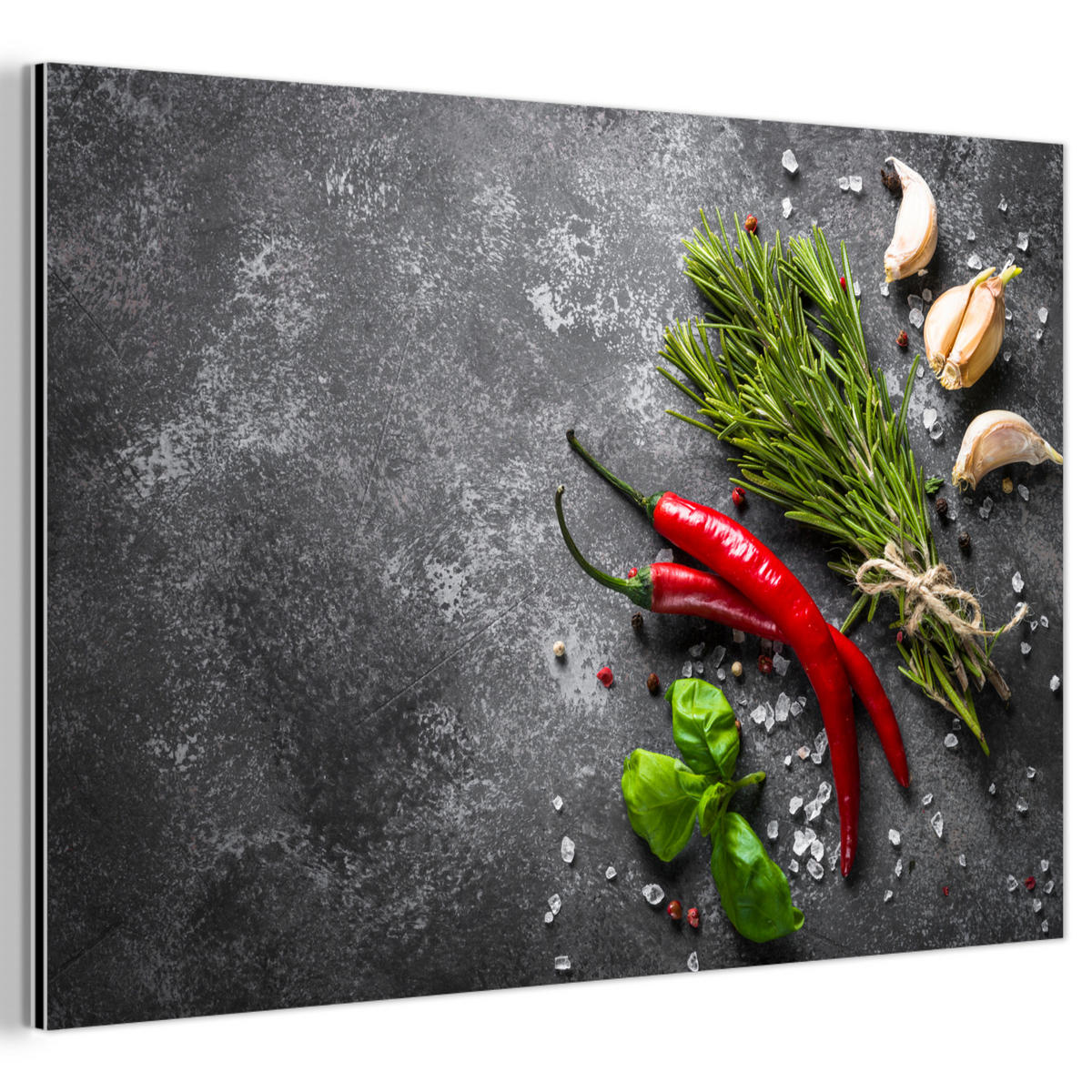 METALLBILD Pfeffer - Kräuter - Gewürze - Beton 90x60 cm - Dunkelgrau, Metall (90/60cm) - MuchoWow