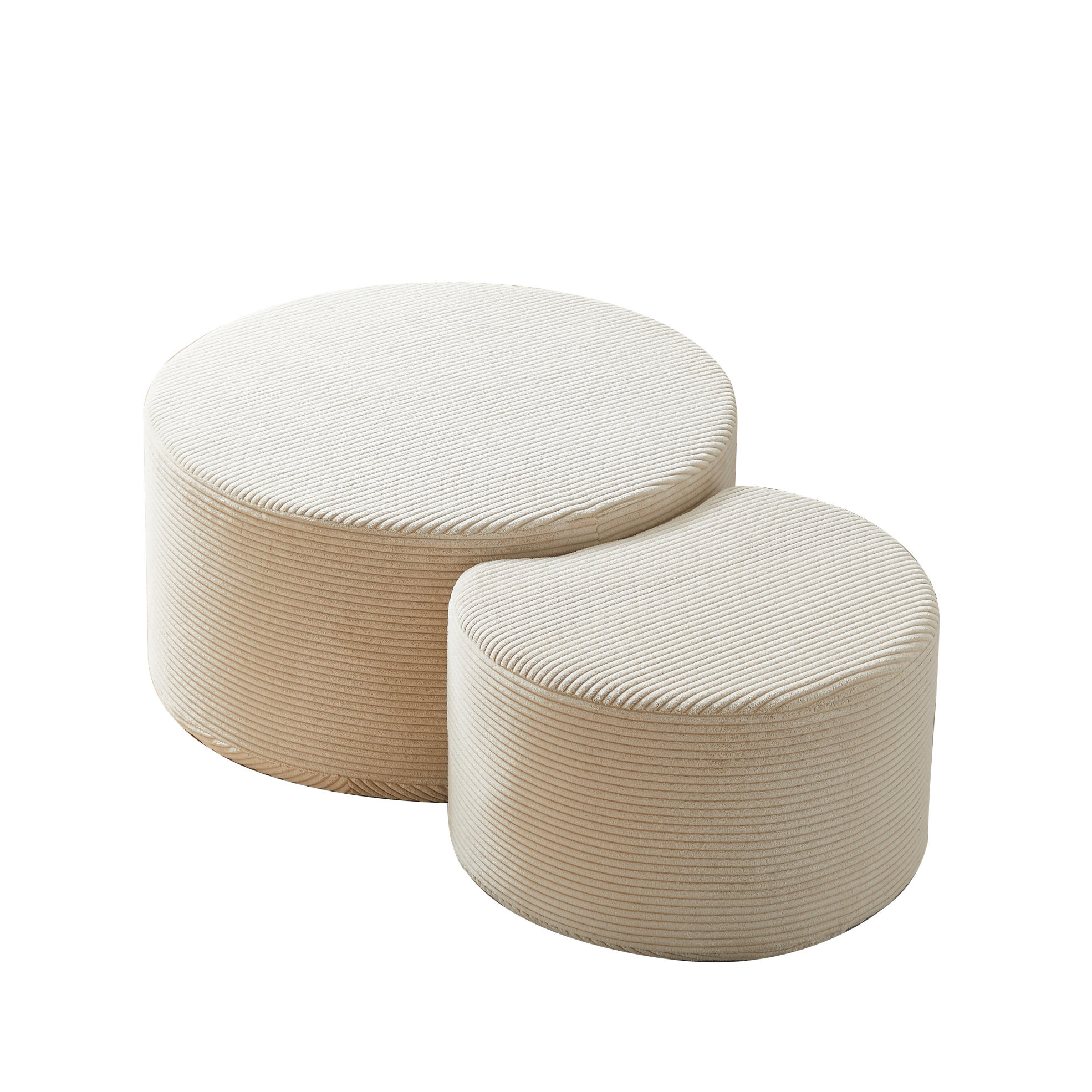 COUCHTISCH in Beige runder Kaffeetisch aus Schaumstoff, Set mit 2 Stück für Wohnzimmer, B127/T81/H40cm - Beige, Textil (81/127/40cm) - STILVORA