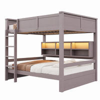 ETAGENBETT mit Stauraumschränken 160x200 cm Kiefer/MDF Braun mit LED - Braun, Holz (160/200cm) - Meubliv