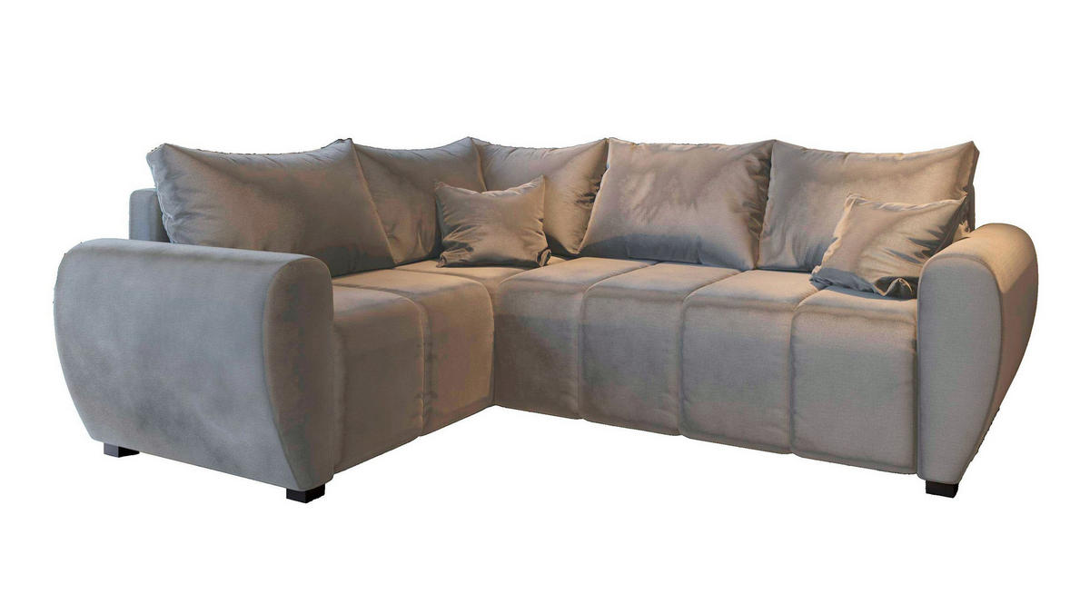 ECKSOFA MADISON L L-S Beige Plüsch-Stoff mit Schlaffunktion - Beige, Holz (235/175cm) - MASSENO
