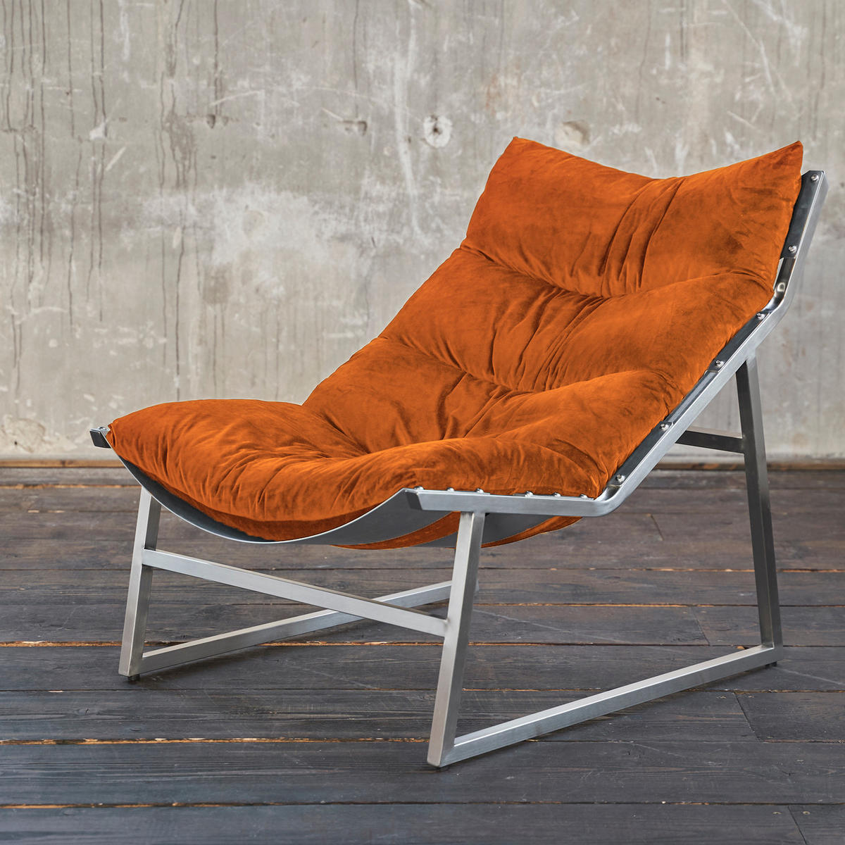 RELAXSESSEL SIRO Orange Webstoff - Silberfarben/Orange, Textil/Metall (70/78/125cm) - KAWOLA