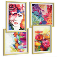 BILDER SET 4er Set - 50x50 cm & 40x60 cm Goldrahmen - Porträt von Blumen in intensiven Farben - Goldfarben, Kunststoff (50/50cm) - TULUP