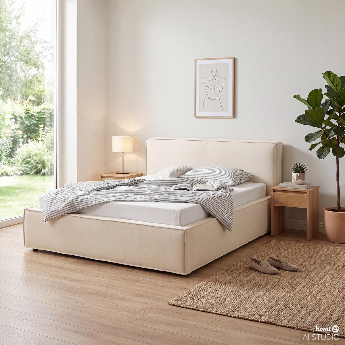 POLSTERBETT - Creme, Textil (160/200cm) - home24