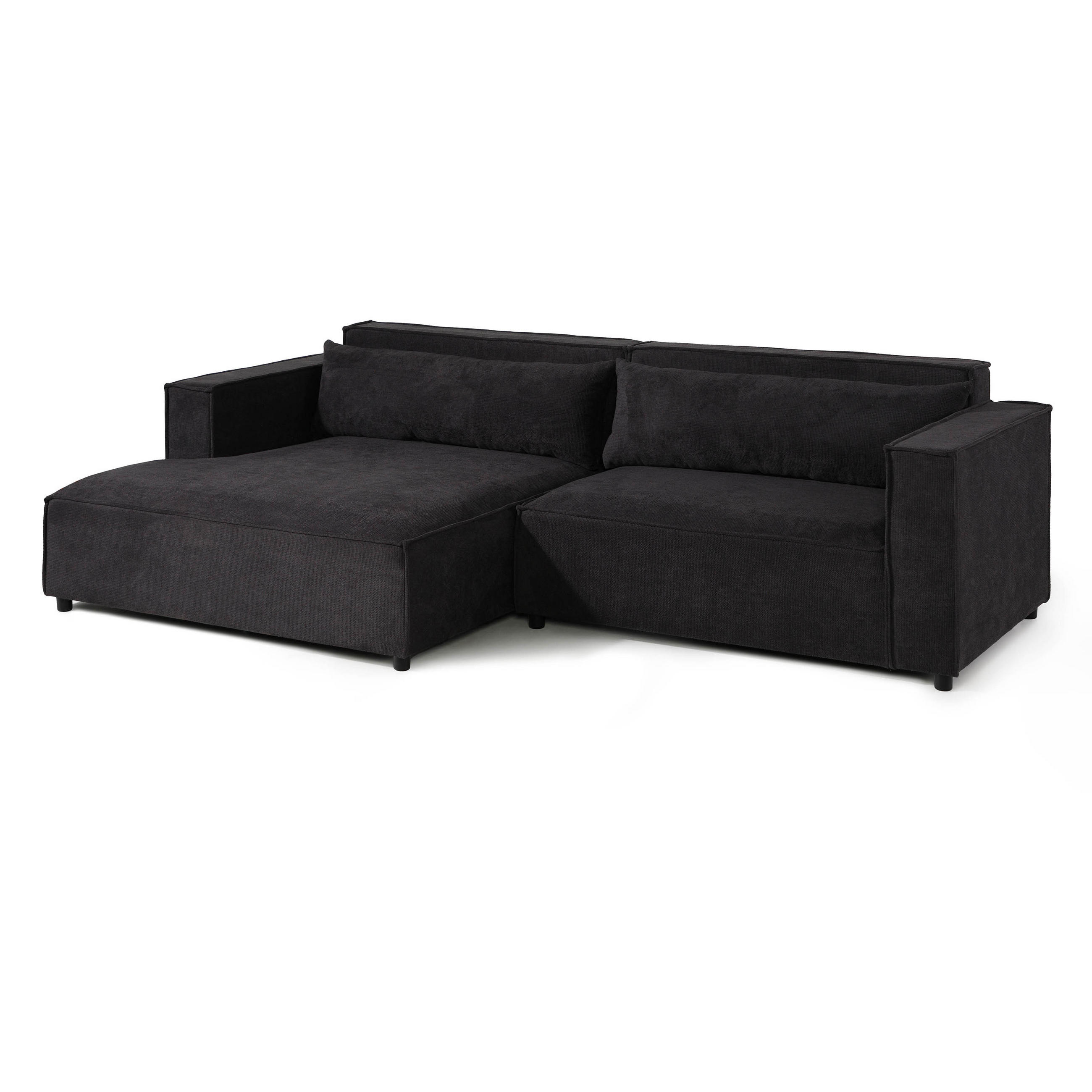 ECKSOFA Ottomane links Geflechtstoff 266x150x80 anthrazit FINN - Anthrazit, Textil (150/266cm) - Massivmoebel24