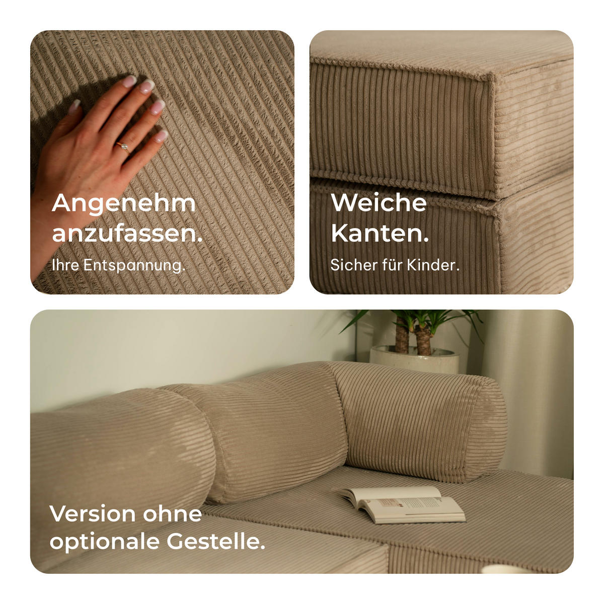 ECKSOFA ETERA modulares Boneless Sofa mit Schlaffunktion Gelb Kordstoff - Gelb, Textil (270/160cm) - MASSENO