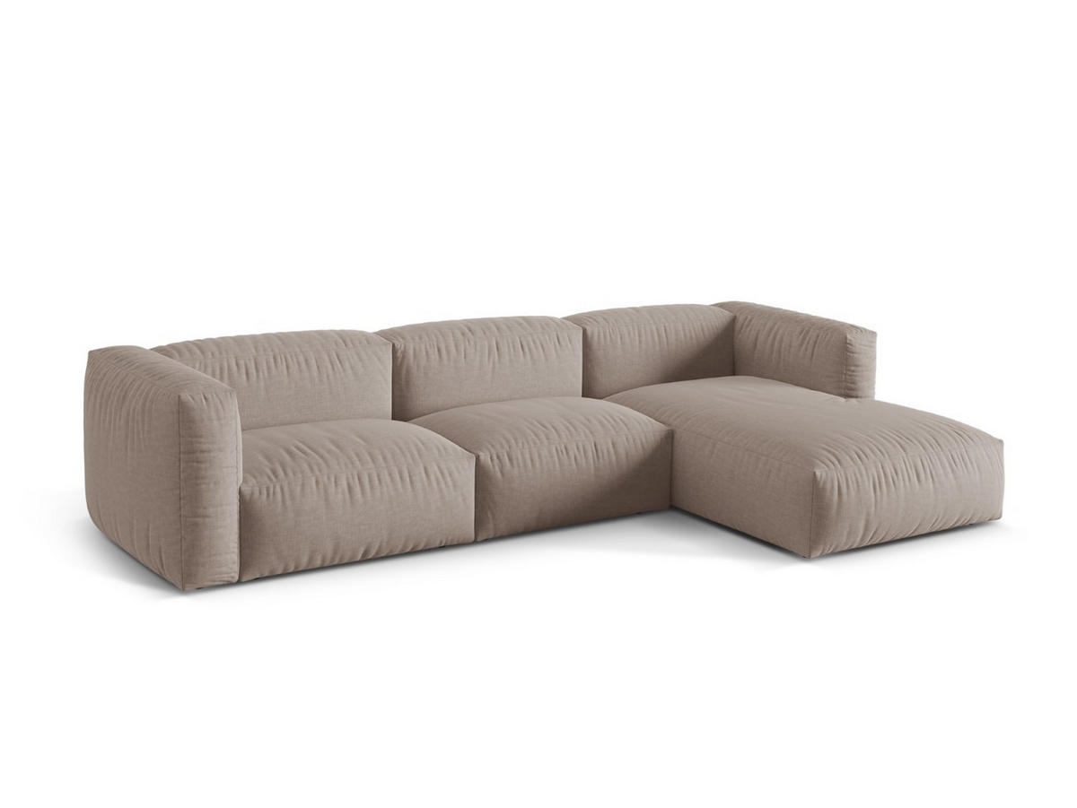 ECKSOFA modular rechts Martina aus strukturiertem Stoff dunkelbeige 3 Sitzplätze - Mokka, Textil (176/332cm) - Micadoni