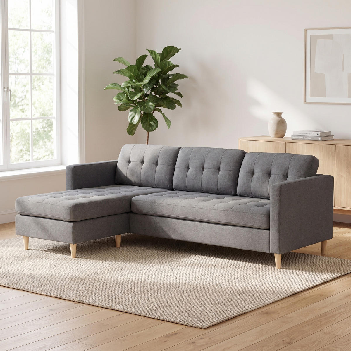 HÖRNSOFFA Marino för 3 personer 219 x 151 x 80 cm – ljusgrå - Grå/Ljusgrå, Textil (219/151cm) - ebuy24