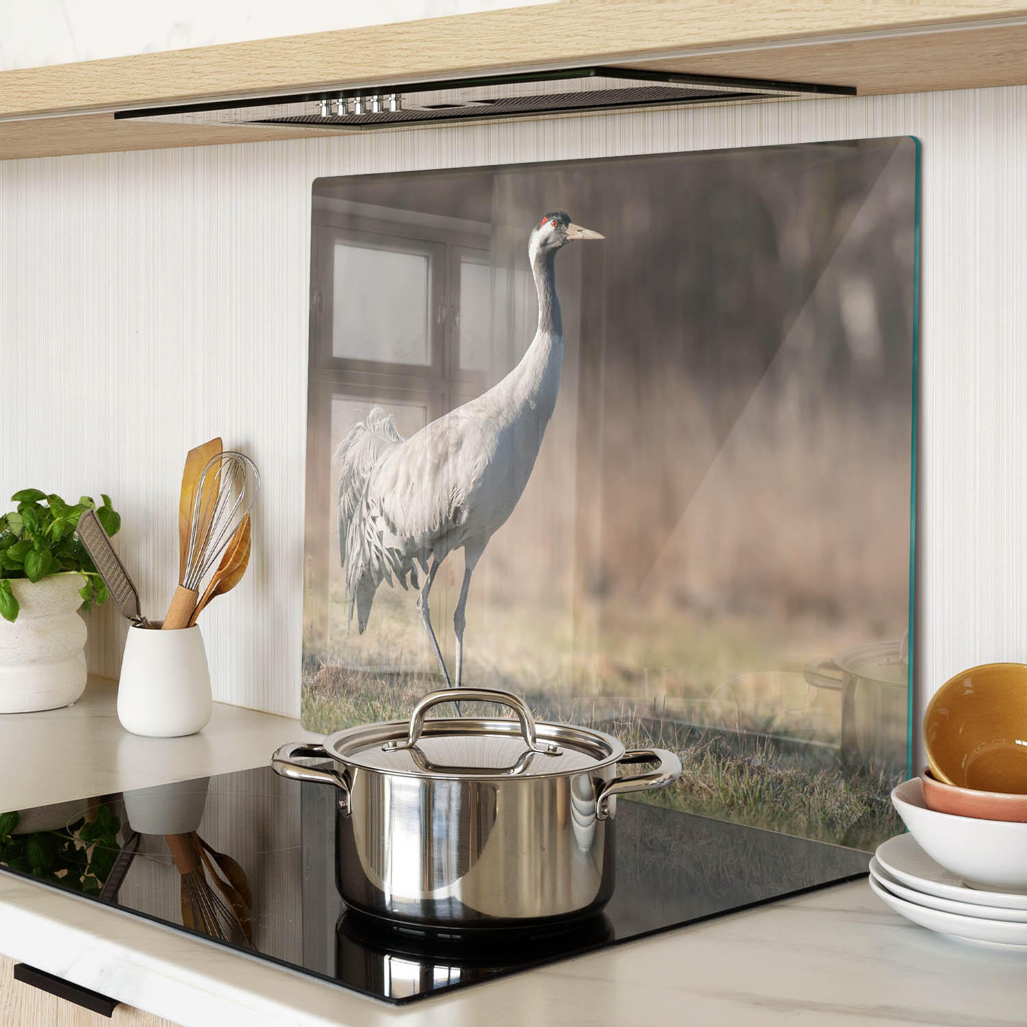 GLASPLATTE 60x52 cm Reiher - Beige, Glas (60/0.4/52cm) - TULUP