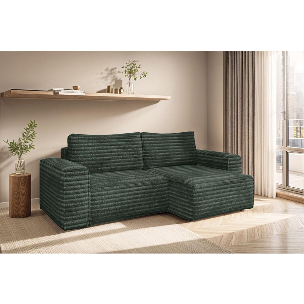 Thumbnail - Fun Möbel Ecksofa, Grün, Textil, Ottomane rechts, 248x140 cm, Wohnzimmer, Sofas & Couches, Wohnlandschaften, Ecksofas