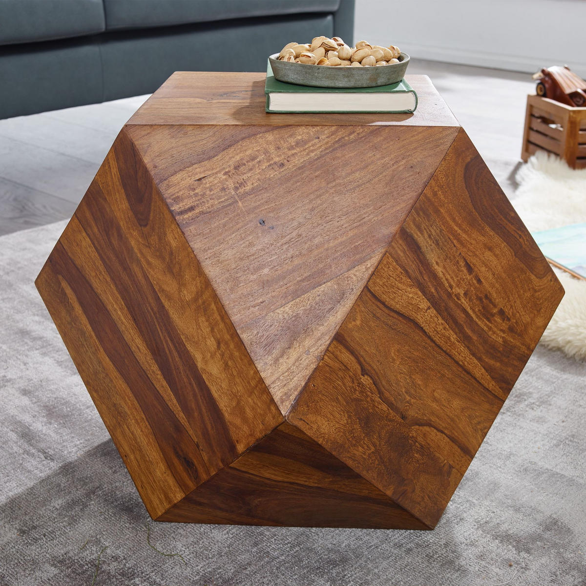 COUCHTISCH BATUN Sheesham Sofatisch - Braun, Holz (57/57/42.5cm) - tinkaro