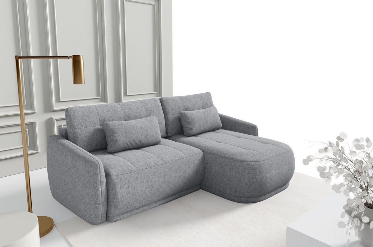 ECKSOFA Krabi Hellgrau, mit Schlaffunktion - Hellgrau, Textil (240/167cm) - Bettso