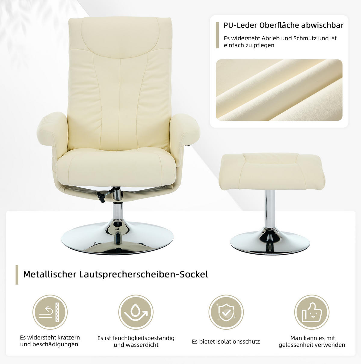 MASSAGESESSEL 76/75/103 cm mit Heizfunktion und 5-Punkt-Massage - Beige, Kunststoff (75/103/76cm) - BEAOK