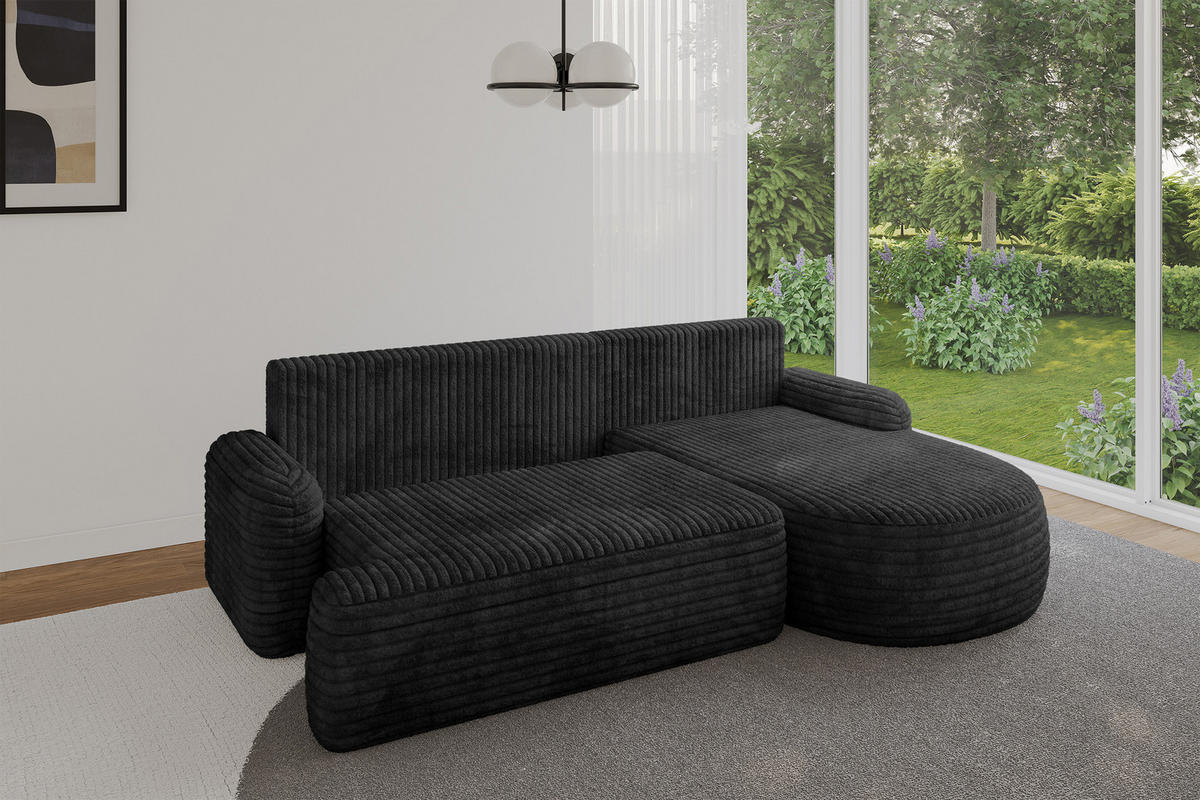 ECKSOFA mit Schlaffunktion und Bettkasten LIRA-L - 264x172x89 Schwarz - Schwarz, Holzwerkstoff/Textil (172/264cm) - ALTDECOR