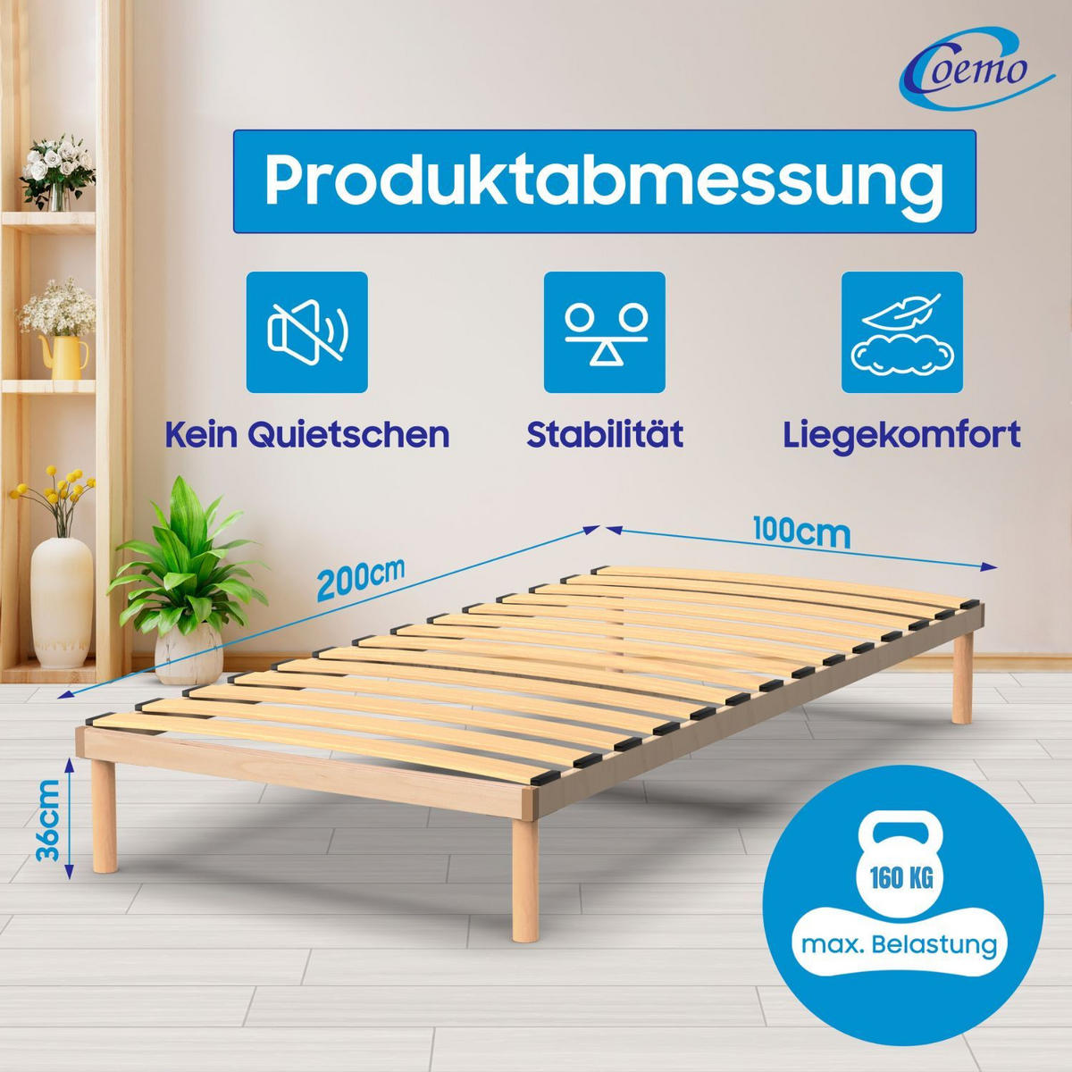 BETTGESTELL PYXIS Buche massiv 100x200 cm - Naturfarben, Holz (99/200cm) - Coemo