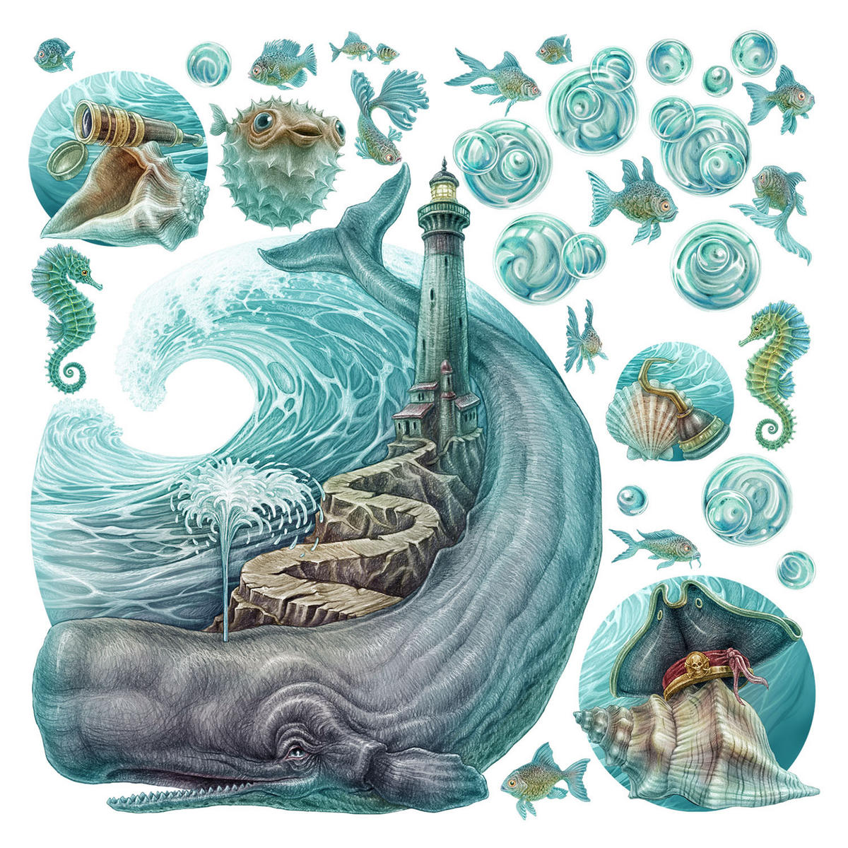 WANDAUFKLEBER 130x149cm - Leuchtturm - Multicolor, Kunststoff (130/149/0.1cm) - Wallfluent