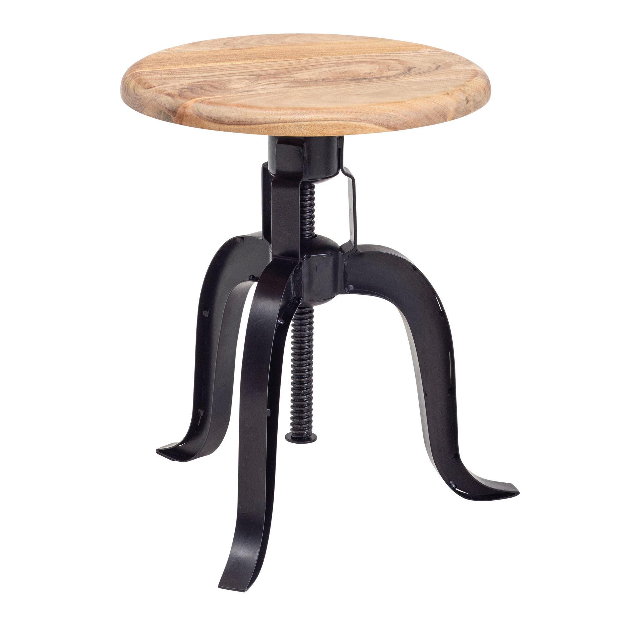 DREHHOCKER – Akazie Massivholz/Metall, 39x62,5x39 cm, höhenverstellbar - Schwarz/Akaziefarben, Holz/Metall (39/48/39cm) - KADIMA DESIGN