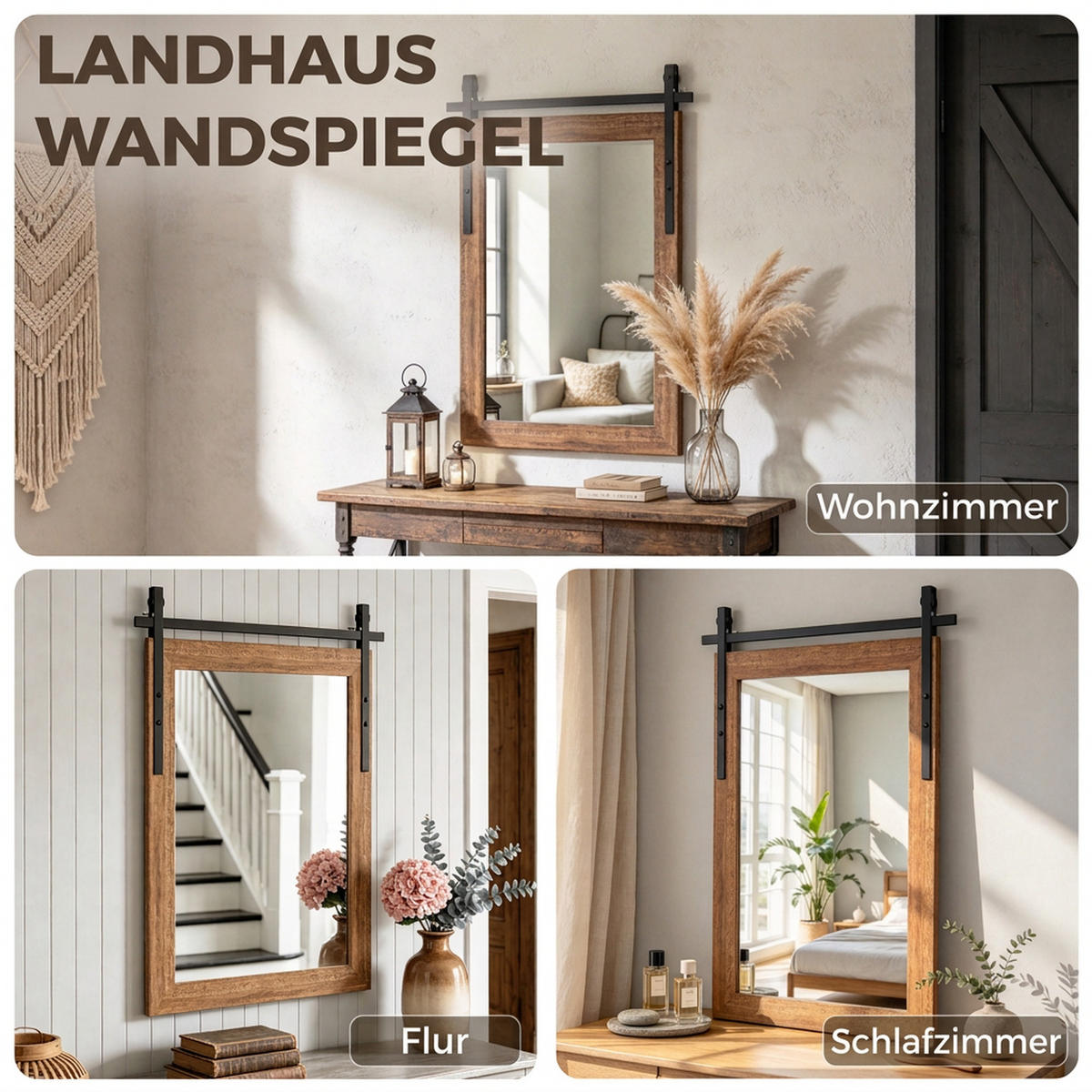 WANDSPIEGEL Gehärtetes Glas MDF Hellbraun - Hellbraun, Holzwerkstoff (2/86.5/61cm) - HOMCOM