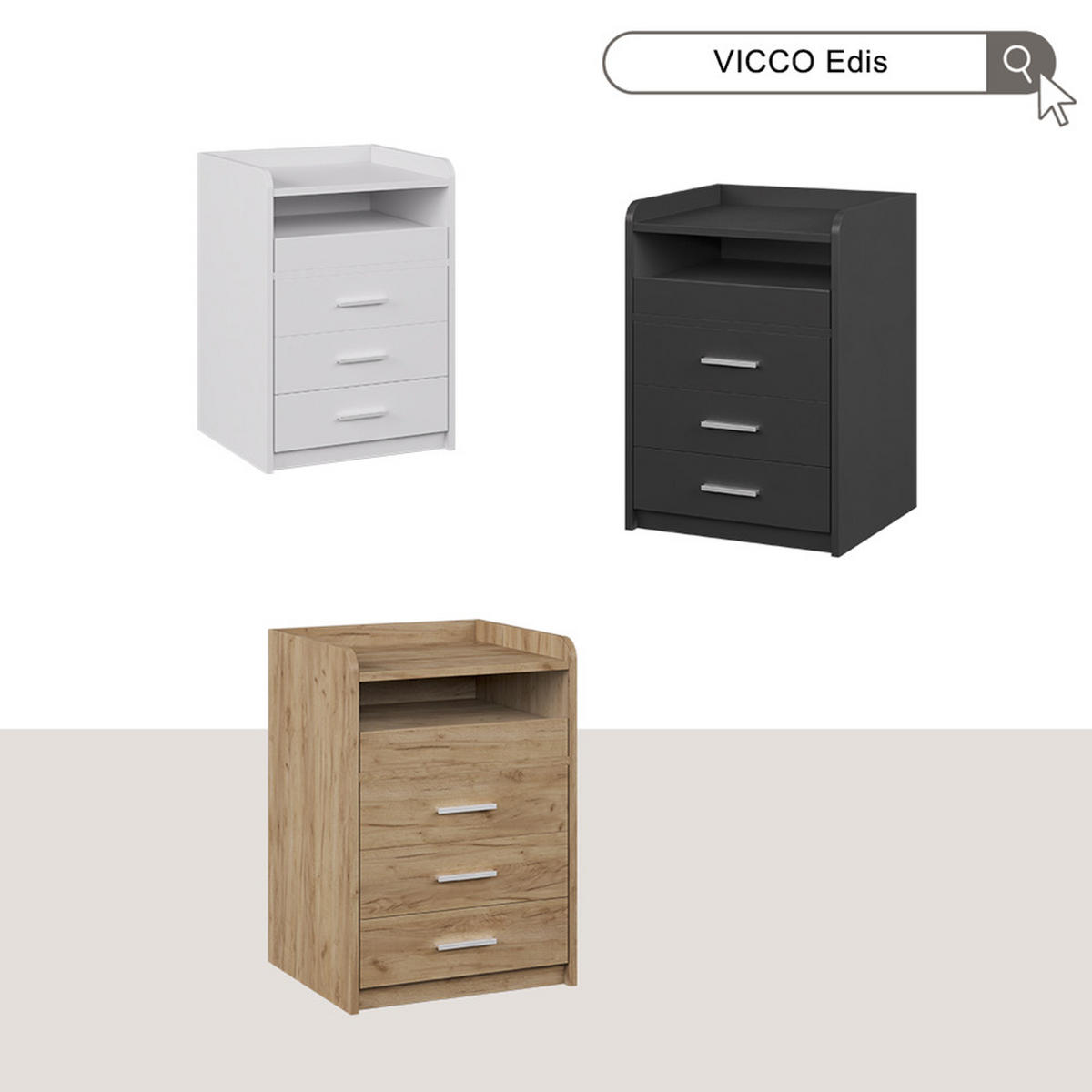 NACHTTISCH Edis Goldkraft Eiche 2er Set - Honigeiche, Holzwerkstoff (45/64/40cm) - Vicco