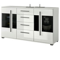 SIDEBOARD weiß Hochglanz 150 cm, Kommode mit Soft-Close - Weiß Hochglanz/Schwarz, Glas/Holzwerkstoff (150/86/42cm) - Furn.Design