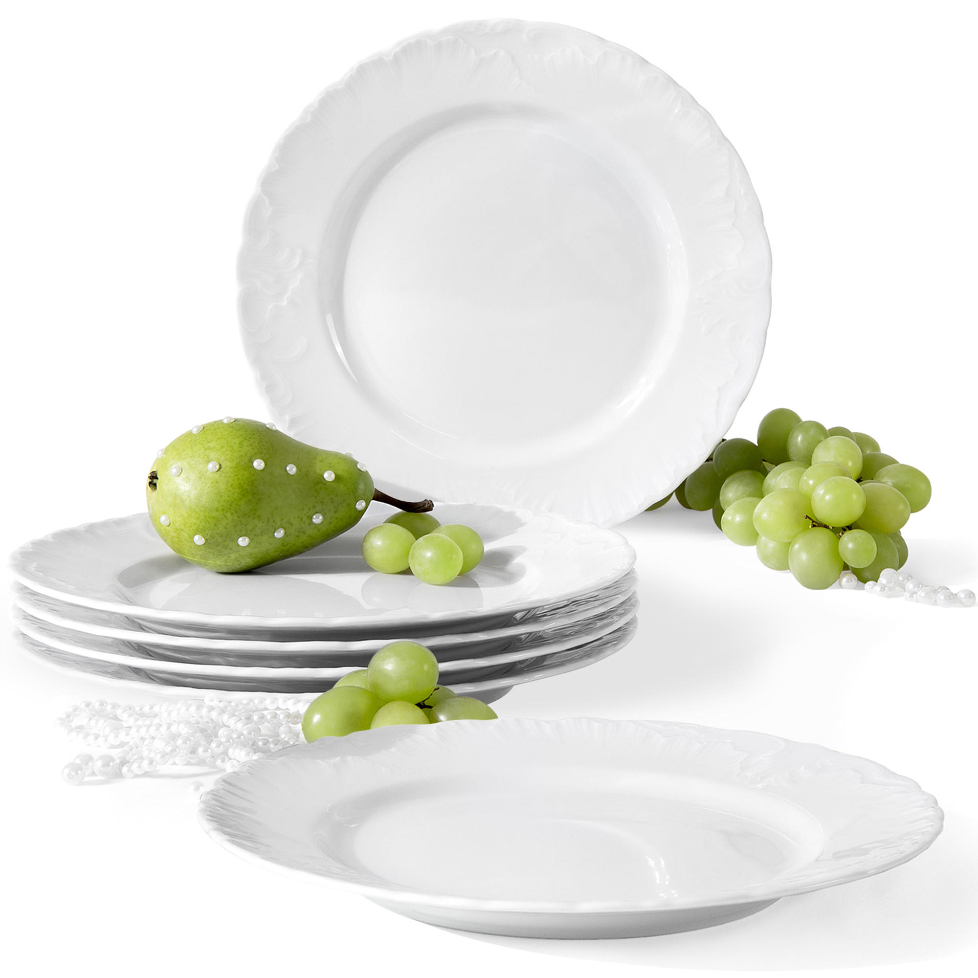 TELLER-SET SPEISETELLER Cmielow Rococo 6-tlg - Weiß, Keramik (25cm) - KONSIMO®