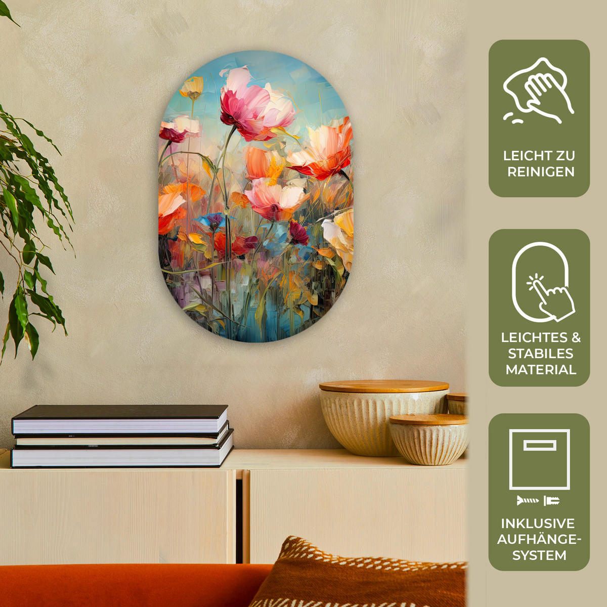 WANDBILD Blumen - Aquarell - Kunst - Botanisch - Natur 40x60 cm - Orange, Kunststoff (40/60cm) - MuchoWow