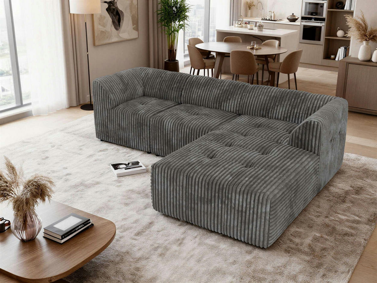 ROHOVÁ SEDAČKA VORITA L 3M - Šedá Manšestr - Pravá - šedá/černá, textil/plast (176/267cm) - MKS