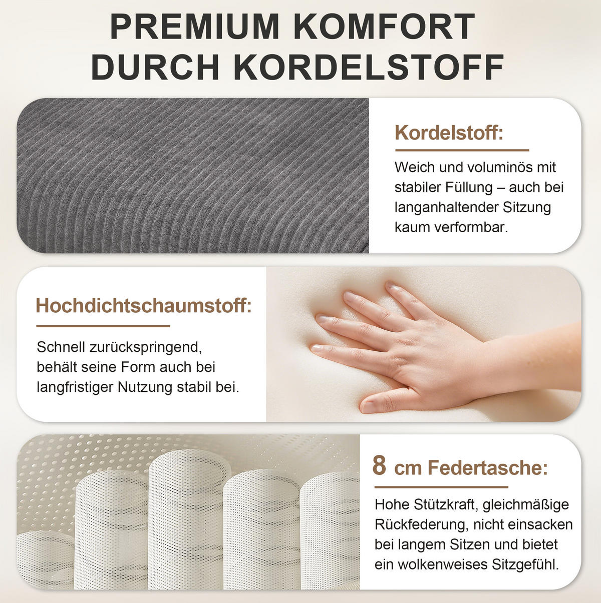 WOHNLANDSCHAFT aus cord 282x153x85 cm in Grau mit Stauraumhocker & Schlaffunktion - Grau, Textil (153/85/282cm) - Modfu