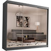 SCHWEBETÜRENSCHRANK Debra 240/216/61 graphit mit Spiegel und Schubladen - Graphitfarben, Holzwerkstoff (240/216/61cm) - Beautysofa
